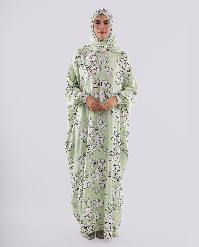 Floral Printed Prayer Dress - Pista Green