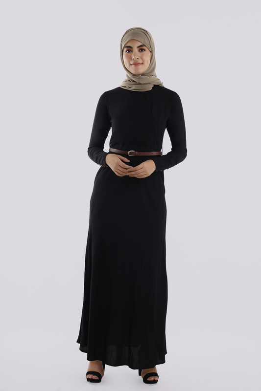 Charcoal Black Cross Neck Belted Abaya