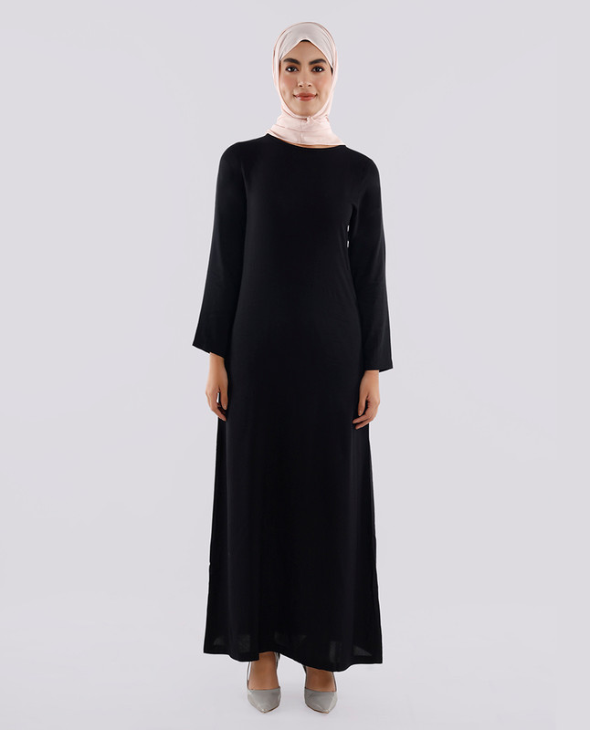 Rayon Full Sleeve Slip Dress - Black