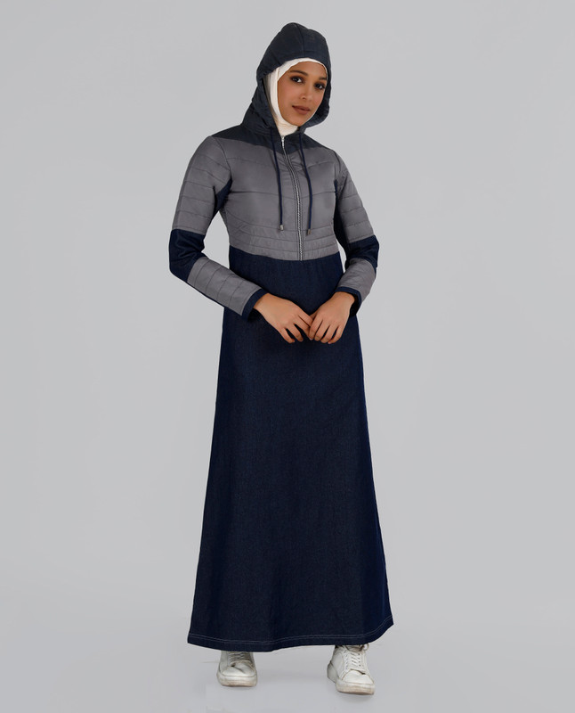 Indigo Blue Premium Denim Hooded Winter Jilbab