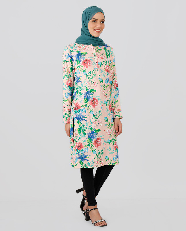 Round Neck Floral Printed Top - Multicolored