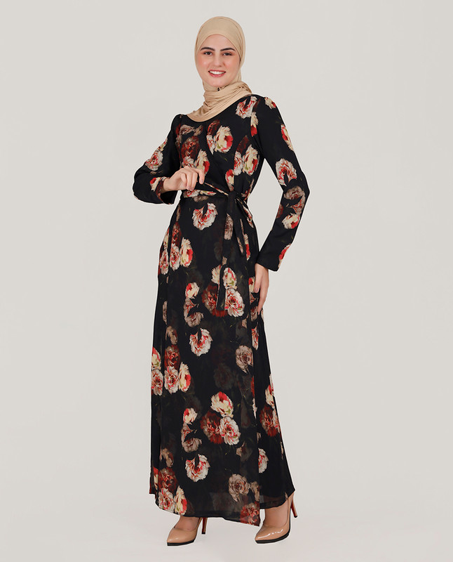 Spring Bloom Belted Georgette Abaya