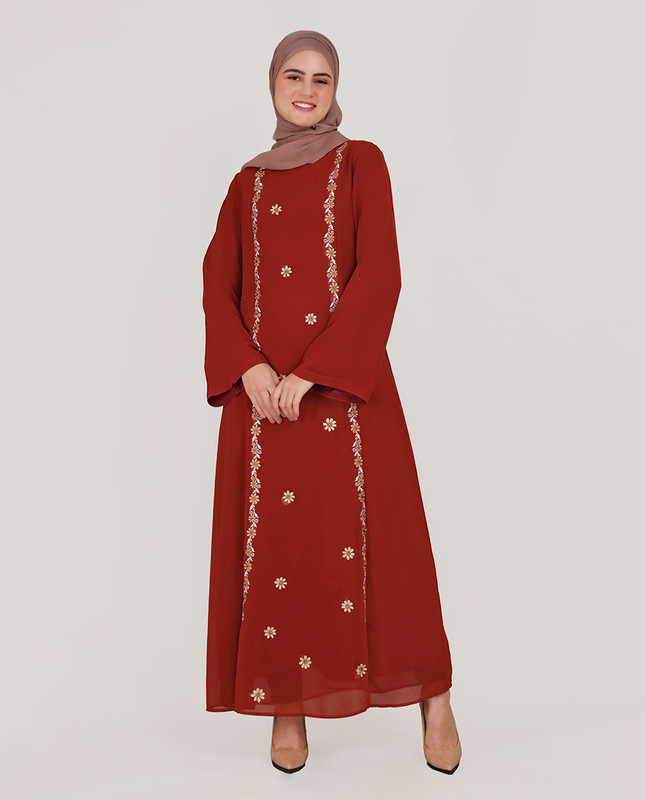 Royal Rust Fine Embroidery Abaya