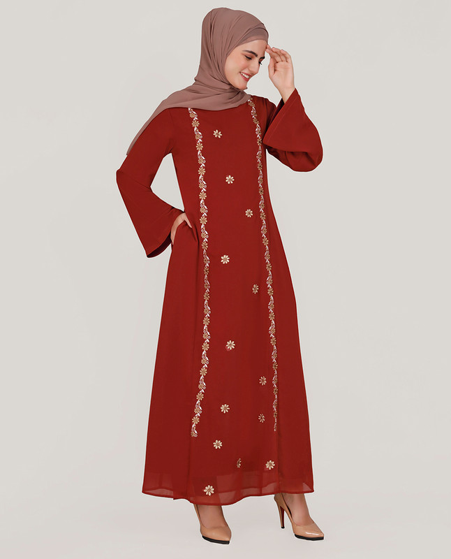 Royal Rust Fine Embroidery Abaya