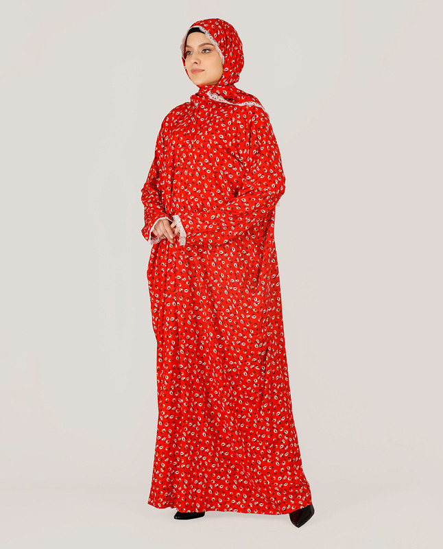 Premium Rayon Printed Red Prayer Dress