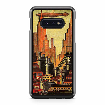 1920S Urban Deco Matchbook Cover With Trains Planes And Zeppelins Samsung Galaxy S10 / S10 Plus / S10e Case Cover