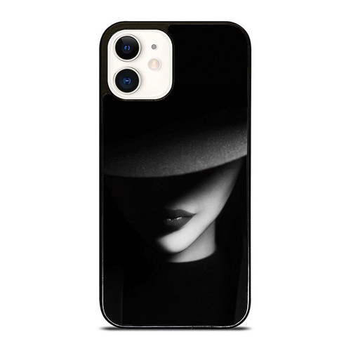 Womens Face Wearing A Hat In Black iPhone 12 Mini / 12 / 12 Pro / 12 Pro Max Case Cover