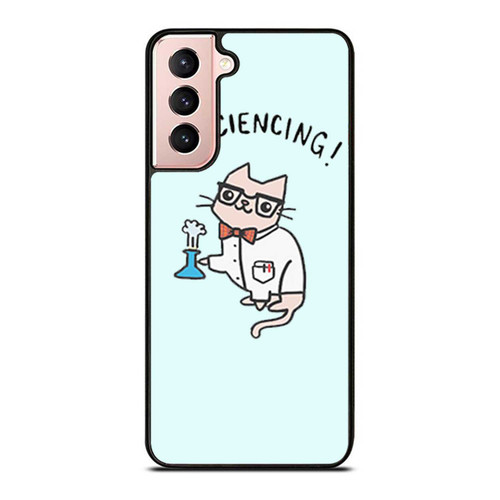 Science Cat Cute Nerdy Cat I'M Sciencing Soft Blue Samsung Galaxy S21 / S21 Plus / S21 Ultra Case Cover