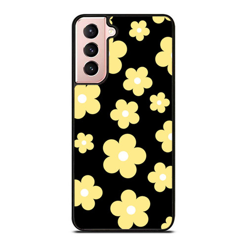 Retro Floral Daisy Black Samsung Galaxy S21 / S21 Plus / S21 Ultra Case Cover