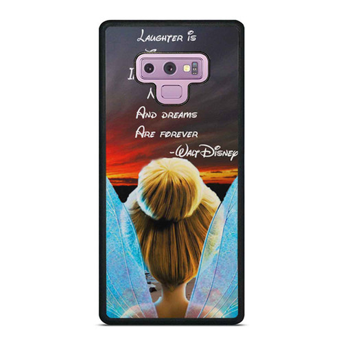 Disney Tinkerbell Fairy Laughter Is Timeless Dreams Quote Flip Wallet Poster Samsung Galaxy Note 9 Case Cover