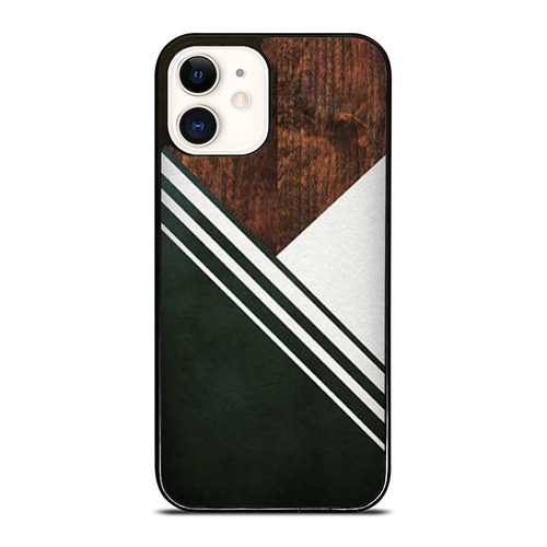 Green Stripes White Geometric Faux Wood iPhone 12 Mini / 12 / 12 Pro / 12 Pro Max Case Cover