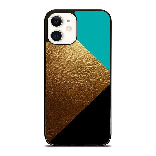 Gold Leather Black Turquoise Design iPhone 12 Mini / 12 / 12 Pro / 12 Pro Max Case Cover
