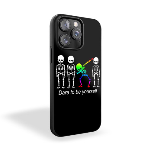 Dare To Be Yourself Lgbt Rainbow Dabbing Skeleton iPhone 15 Case Cover