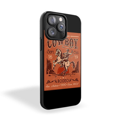 Rodeo Poster With A Cowboy Sitting On Rearing Horse In Retro iPhone 15 Case Cover
