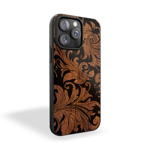 Black Floral Wood iPhone 15 Case Cover
