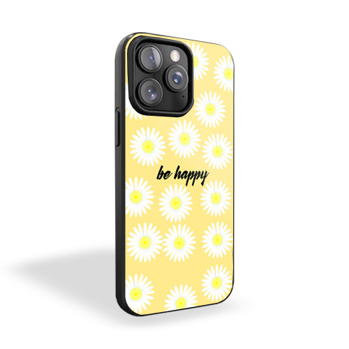 Daisy Flower Pattern With Be Happy Quote Cute Tumblr Yellow iPhone 15 Case Cover