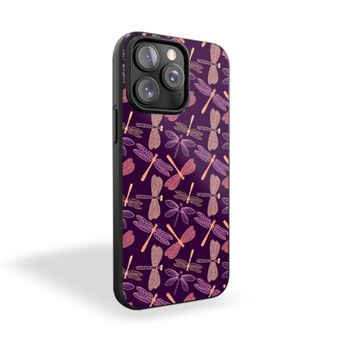 Dragonfly Pattern Purple iPhone 15 Case Cover