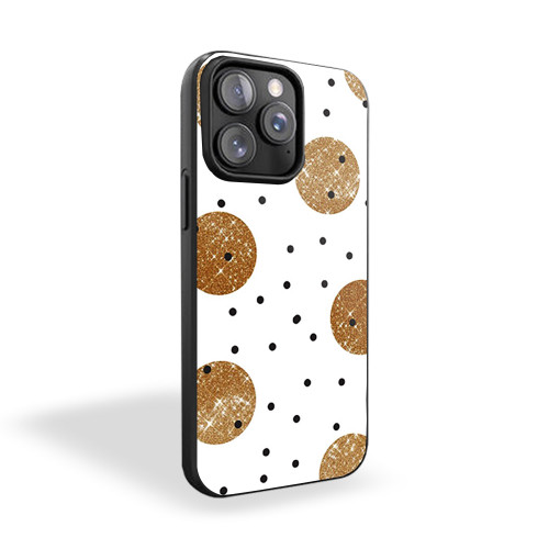 Gold Glitter X Black Polka Dots Design iPhone 15 Case Cover