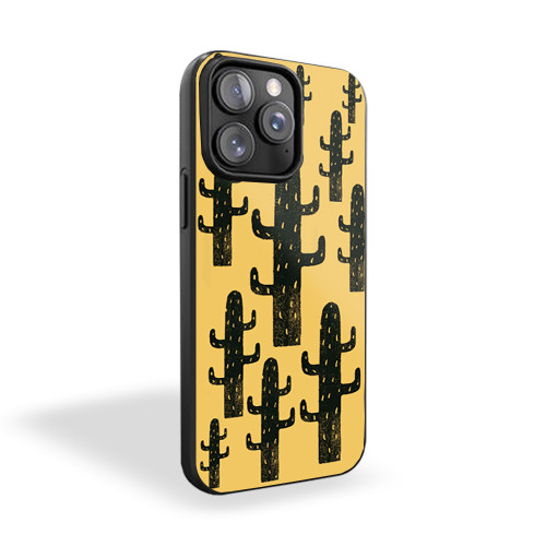 Linocut Cactus Pattern Printed iPhone 15 Case Cover