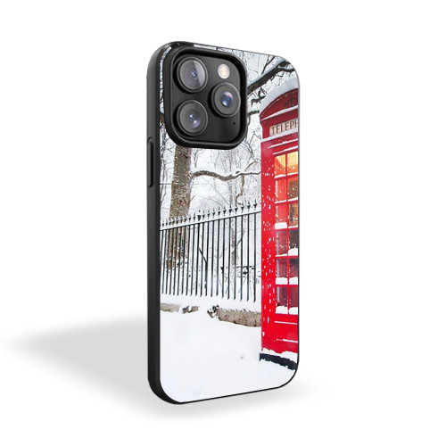 London Telephone Box In Snow iPhone 15 Case Cover