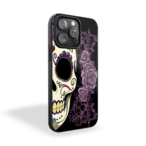 Purple Roses Skull iPhone 15 Case Cover