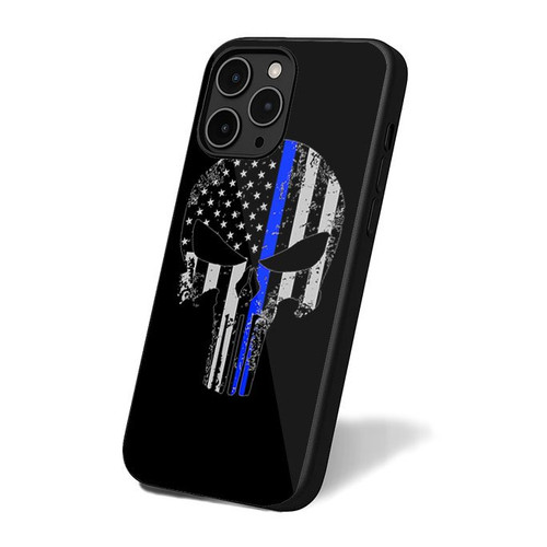 American Flag Thin Blue Line Punisher Skull iPhone 16 Case Cover
