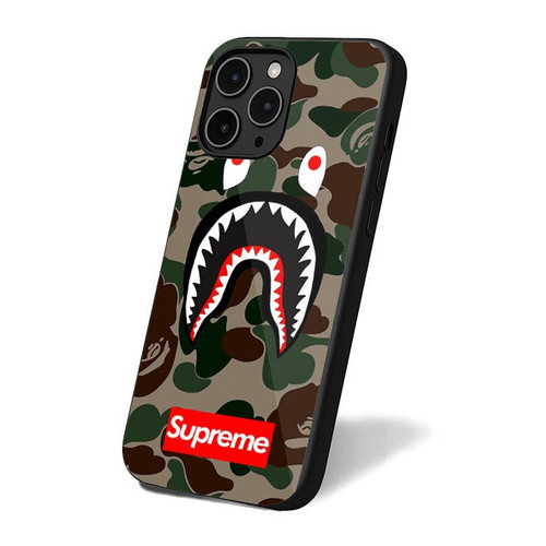 Bape Camo Shark Face Logo Supreme iPhone 16 Case Cover