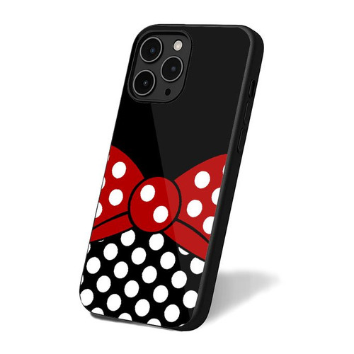 Black White Polka Dot Red Bow Minnie iPhone 16 Case Cover