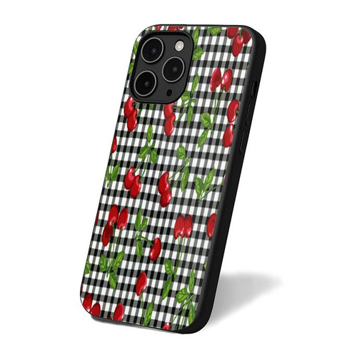Cherry Checkered Pattern iPhone 16 Case Cover