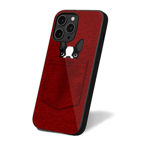 Cute Boston Terrier Dog In Red Pocket iPhone 16 Case Cover