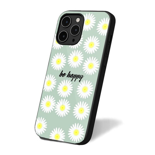 Daisy Flower Pattern With Be Happy Quote Cute Tumblr Blue iPhone 16 Case Cover