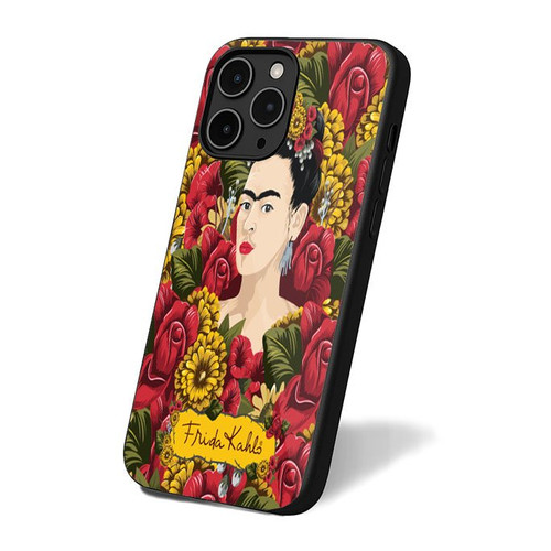 Frida Kahlo Portrait Pattern Red Florals iPhone 16 Case Cover