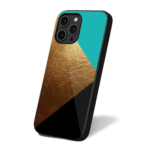 Gold Leather Black Turquoise Design iPhone 16 Case Cover