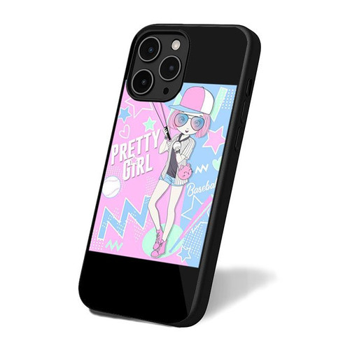 Hand Drawn Cute Girl With Baseball Bat And Doodle iPhone 16 Case Cover