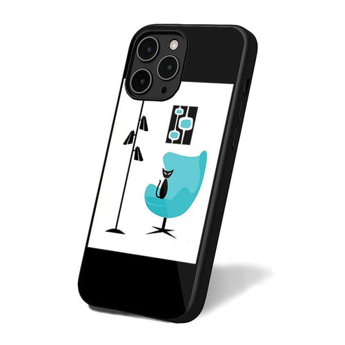 Mid Century Modern Cat In Turquoise Egg Chair Ii iPhone 16 Case Cover