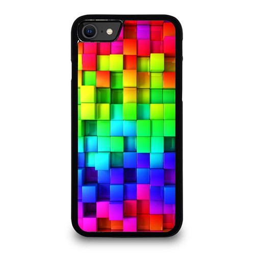 Rainbow Ombre Box Squares Print Pattern iPhone SE 2020 Case Cover