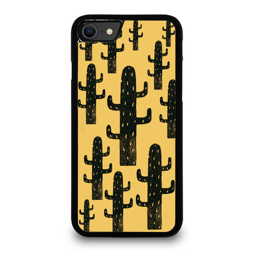 Linocut Cactus Pattern Printed iPhone SE 2020 Case Cover