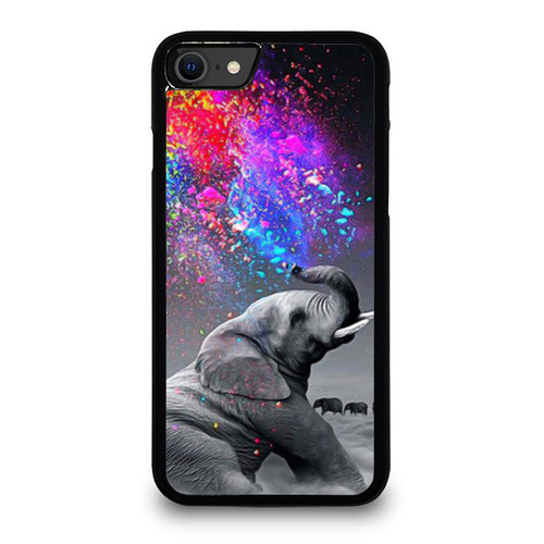 Grey Elephant Colourful Rainbow Bursting iPhone SE 2020 Case Cover