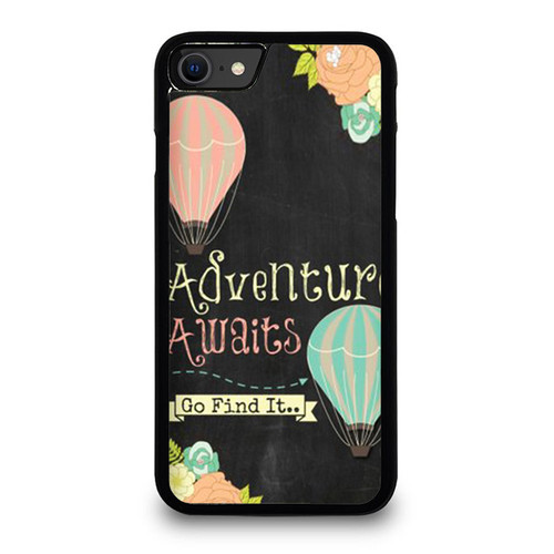 Adventure Awaits Go Find It Quote Chalkboard Hot Air Balloon Flower Chalk Travel iPhone SE 2020 Case Cover