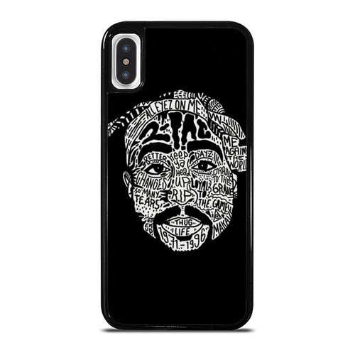 Tupac Illustration Art Hip Hop Rap Typography Black & White Portrait iPhone XR / X / XS / XS Max Case Cover