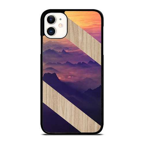 Mountain Sunset X Diagonal Striped Wood Design iPhone 11 / 11 Pro / 11 Pro Max Case Cover