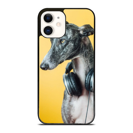 A Greyhound With Headset On Orange Background iPhone 12 Mini / 12 / 12 Pro / 12 Pro Max Case Cover