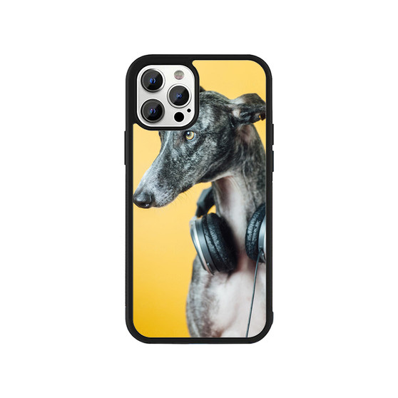 A Greyhound With Headset On Orange Background iPhone 13 / 13 Mini / 13 Pro / 13 Pro Max Case Cover