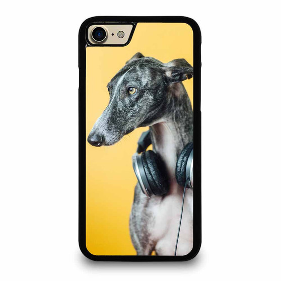 A Greyhound With Headset On Orange Background iPhone 7 / 7 Plus / 8 / 8 Plus Case Cover