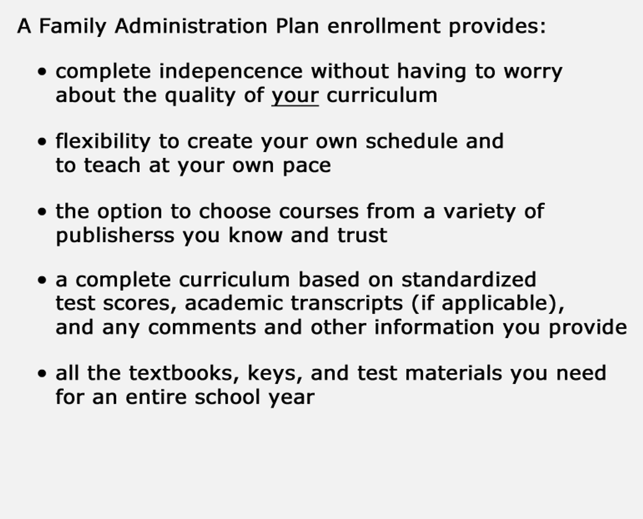 Family Administration Plan Enrollment Description