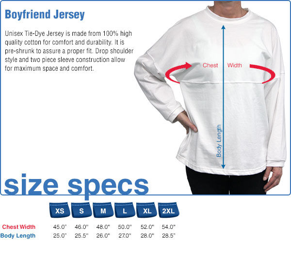 Boyfriend Jersey Size Specifications