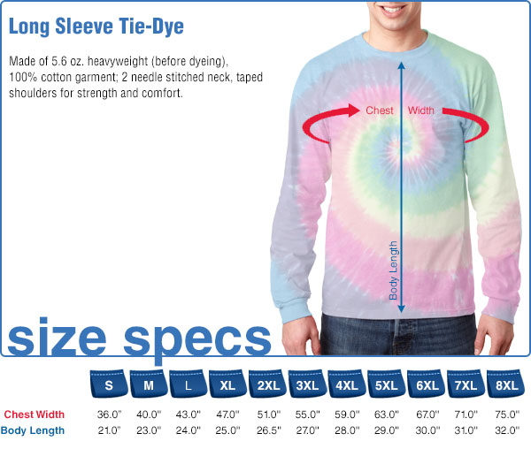 Tie-Dye Long Sleeve Size Specifications