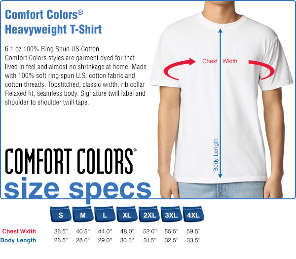 Comfort Colors® T-Shirt Size Specifications