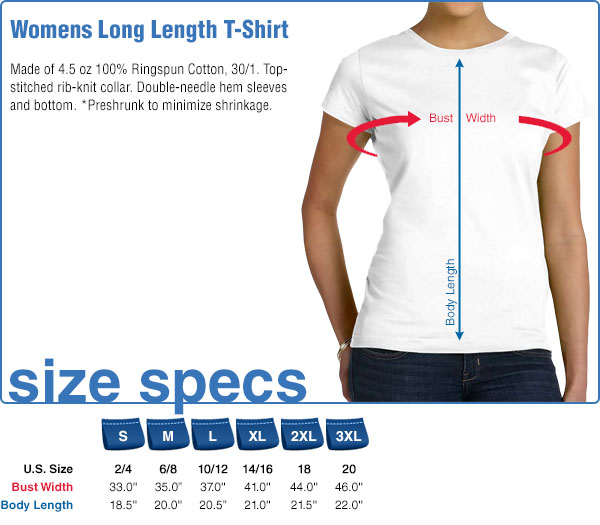 Womens Long Sleeve Tee Size Chart