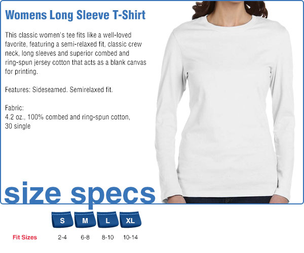 Womens Long Sleeve T-Shirt Size Specifications